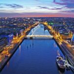 Kayaking Dublin featuring the River Liffey at night from above