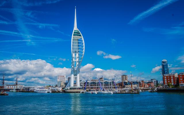 Kayaking Portsmouth featuring the tower and very blue skies