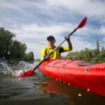 Kayaking In Nottingham on the River Trent in a Red Kayak