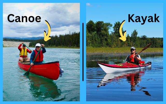 Side-by-side comparison of an open canoe and a kayak