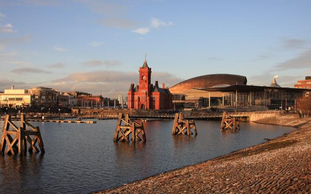 Waterfront and exposed shore at Cardiff